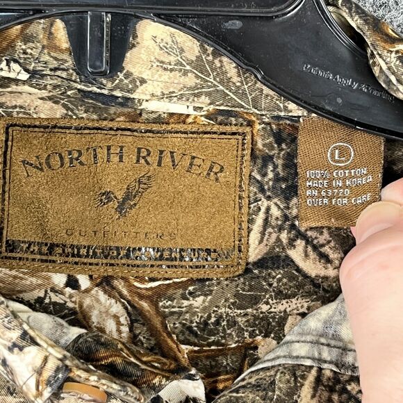 North River Shirt Mens Large Brown Camo Flannel Button Up Collared - Picture 4 of 7